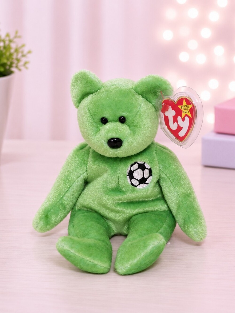 Ty Beanie Baby Kicks Soccer Bear with Embroidered Ball Patch